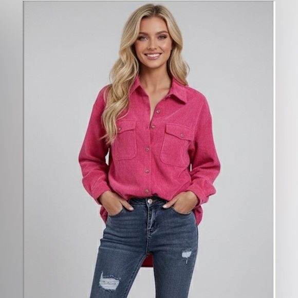 Pink Flap Pocket Corduroy Shirt - Picture 1 of 8